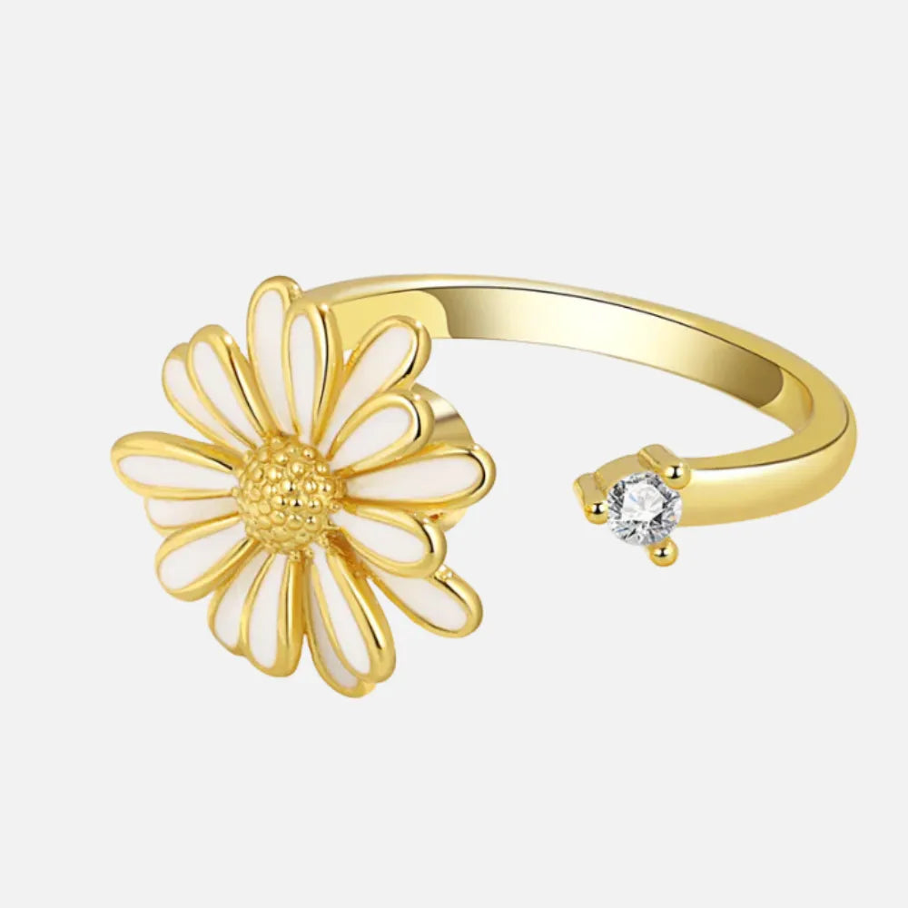 Bague d'Anxiété Ajustable Fleur Marguerite en Acier Inoxydable