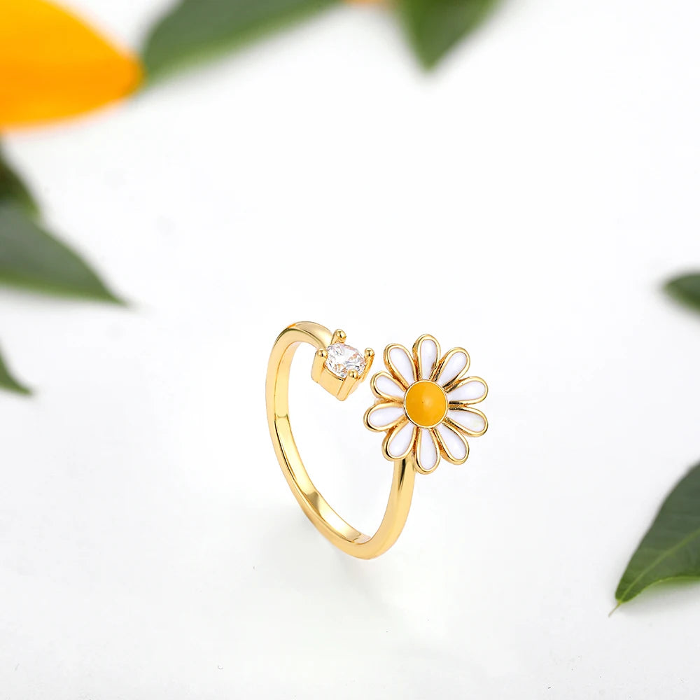 Bague d'Anxiété Ajustable Fleur Marguerite en Acier Inoxydable